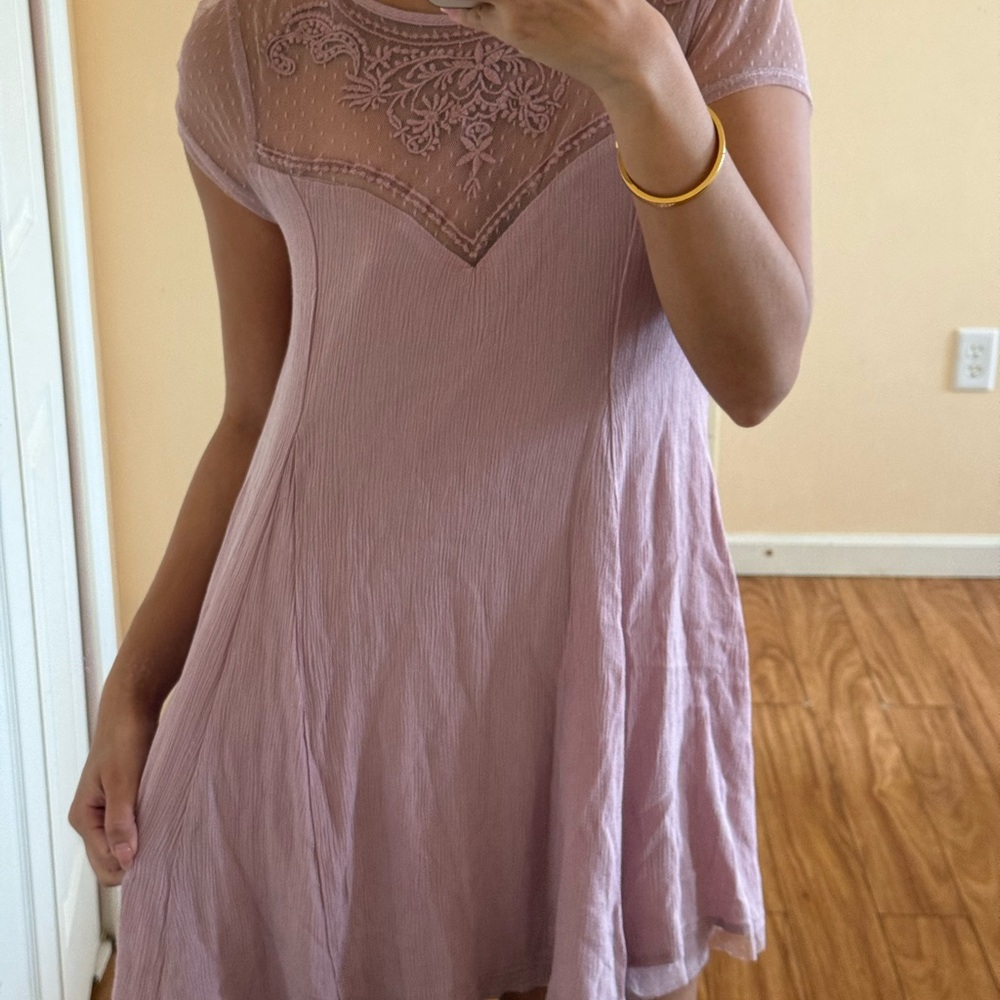 Trixxi Dusty Mauve Lace Yoke Mini Dress
